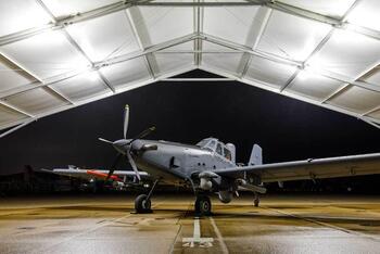 Aircraft photographed inside hangar