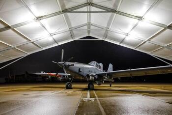 Aircraft photographed inside hangar