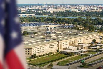 American flag in front of The Pentagon