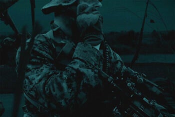 Soldier using HF radio
