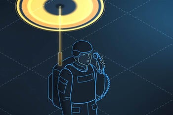 soldier using radio with antenna