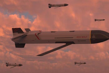Launched effects fly through a red sky