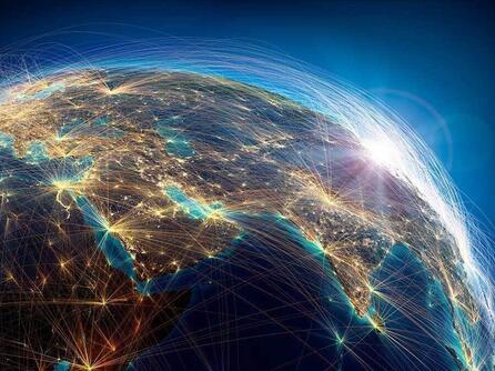 view from space at earth showing network connections