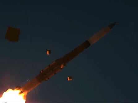 PAC-3 missile launches at night