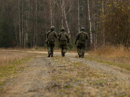 German soldiers patrol through woods