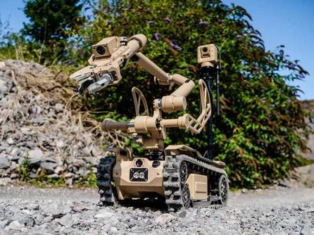 Medium-sized L3Harris T4 robots provide advanced control and precision for inspecting and eliminating explosive threats.