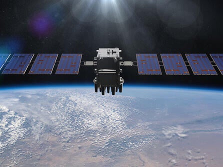 L3Harris' Resilient-GPS (R-GPS) in orbit with view of Earth horizon thumbnail image