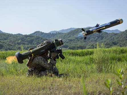 Soldier fires a Javelin missile