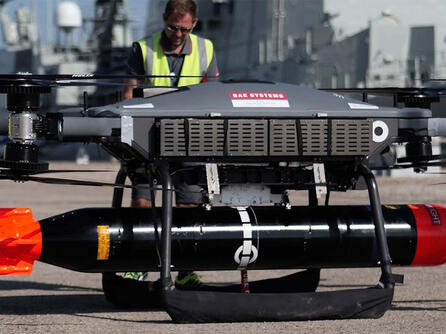 An L3Harris GNAT Heavy Duty (HD) electro-mechanical release unit is carrying the StingRay Torpedo on the Malloy T600, thumbnail image.