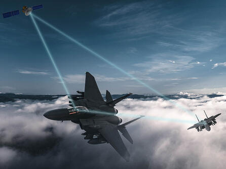 Jets connect to each other and satellite via a network