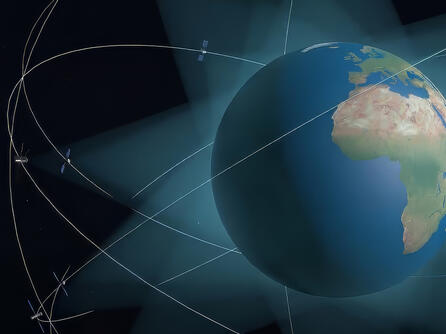 Satellite constellation circles earth