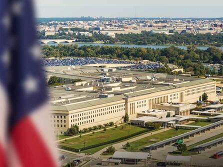 American flag in front of The Pentagon