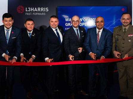 Ribbon cutting at the opening of the L3Harris facility in Warsaw Poland