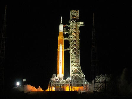 NASA’s Space Launch System rocket carrying the Orion spacecraft launches on the Artemis I flight test, Wednesday, Nov. 16, 2022, from Launch Complex 39B at NASA’s Kennedy Space Center in Florida. Photo credit: NASA.