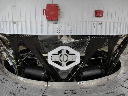 An auxiliary target has been affixed to the Interim Cryogenic Propulsion Stage
