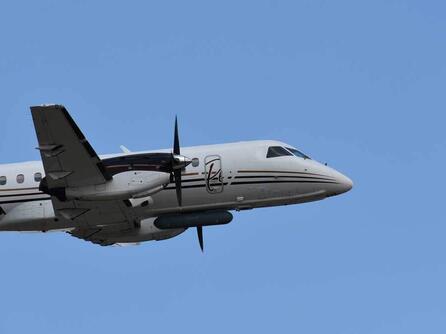 The AgilePod sensor is mounted on the host aircraft during the air-to-air flight test.
