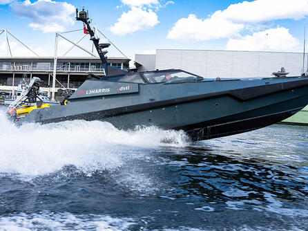 Usv boat glides across water
