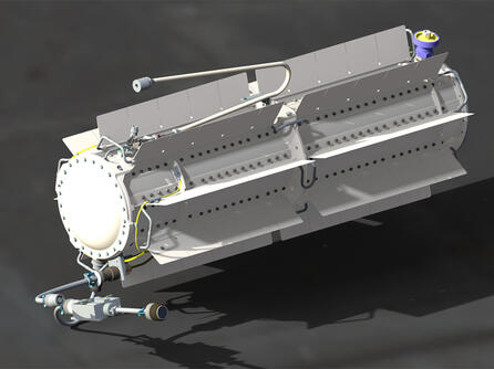 Artist's concept of the L3Harris Next Gen RTG in flight configuration, designed to provide 250 watts of reliable power for decades-long missions in deep space.