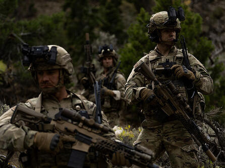 Soldiers wearing NOVA™ Binocular System night vision