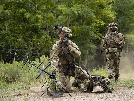 British Infantry wearing Binocular Night Vision Device (BNVD) - Fused