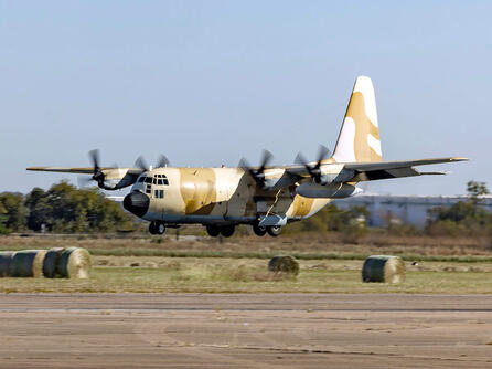 The first RMAF C-130 aircraft landing at the L3Harris Waco, Texas facility