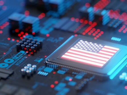 Illustration of digital circuit board with American flag