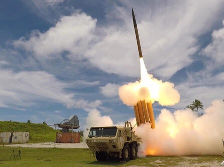 THAAD missile fires from launcher