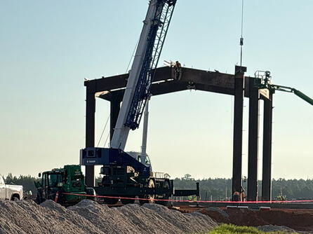 Metal shell construction underway at the Arkansas Advanced Propulsion Facilities campus.