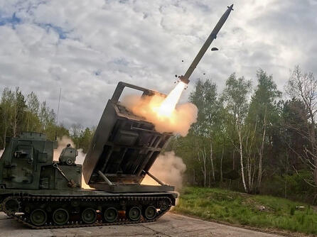 GMLRS fires from launcher