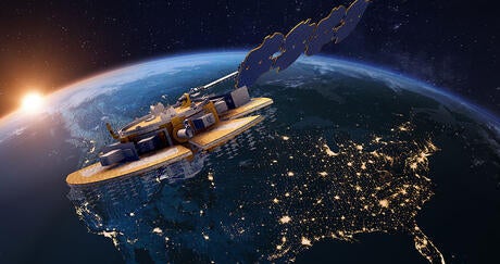 Rendering of the Navigation Technology Satellite-3 (NTS-3) over North America.