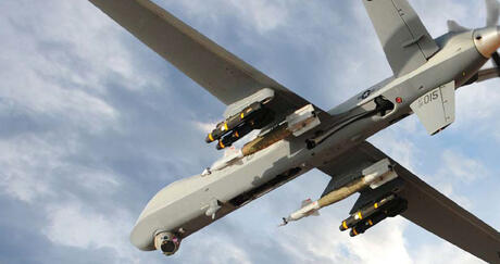 View of MQ-9 Reaper in flight, view from below, thumbnail image