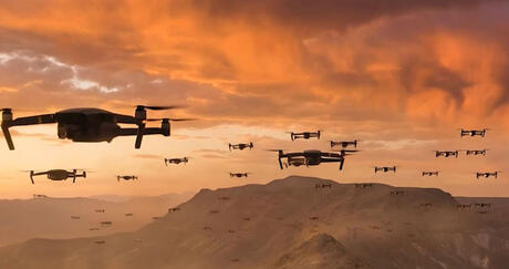 Drone swarm approaching a protected site monitored by Drone Guardian counter-UAS protection