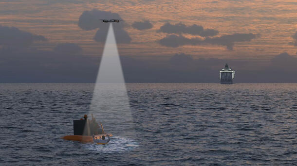 Drone spotlighting sea rescue