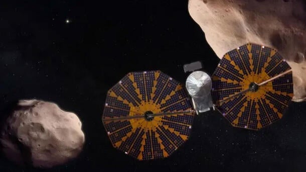 Artist rendition of the Lucy spacecraft.