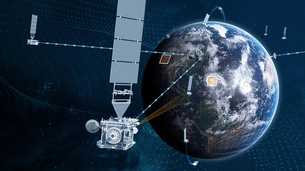 L3Harris Satellite Imagery showing satellite orbiting earth