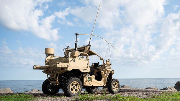 RF-9800W High-capacity Wireless Tactical Networking Device installed on jeep