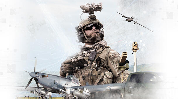 Special operations soldier surrounded by special operations products