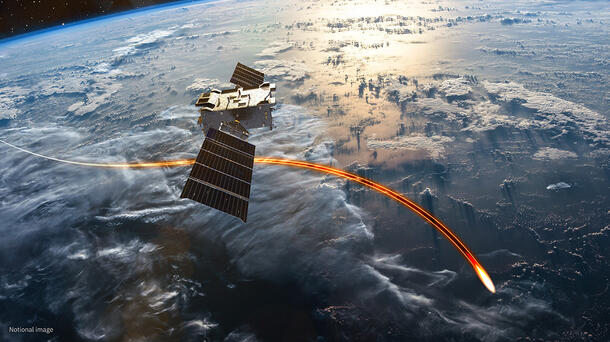 A satellite detects a missile as it glides above the earth's atmosphere