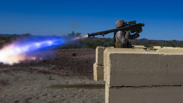 A U.S. Marine fires an FIM-92 Stinger missile during a training exercise in Yuma, Arizona. Aerojet Rocketdyne is expanding its Orange County, Virginia, site to increase production of solid rocket motors for key defense programs, including Stinger and Javelin. (Credit: U.S. Marine Corps)