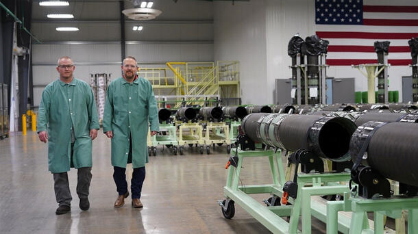 Dave (left) and Bill at an L3Harris Technologies solid rocket motor factory in Camden, Arkansas.
