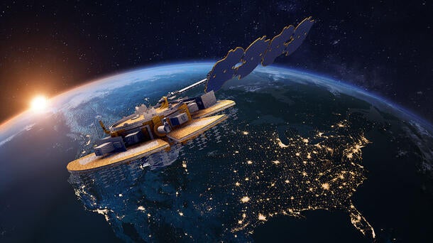 Rendering of the Navigation Technology Satellite-3 (NTS-3) over North America.