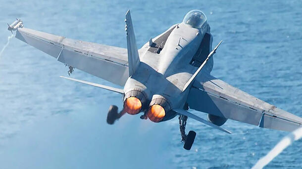 Jet takes off runway