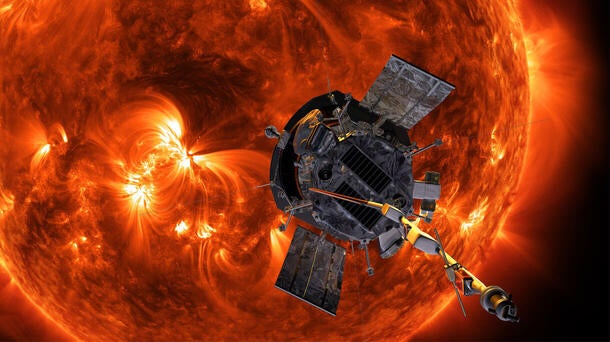 Artist’s concept of the Parker Solar Probe spacecraft approaching the sun. Parker Solar Probe is providing new data on solar activity and making critical contributions to our ability to forecast major space-weather events that impact life on Earth. Credit: NASA/Johns Hopkins APL