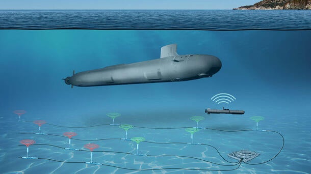 Submarine navigates waters