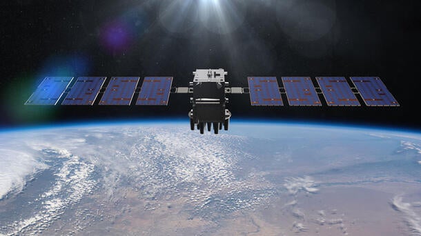 L3Harris' Resilient-GPS (R-GPS) in orbit with view of Earth horizon