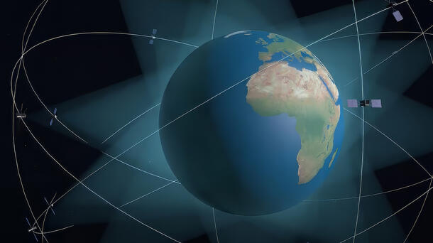 Satellite constellation circles earth