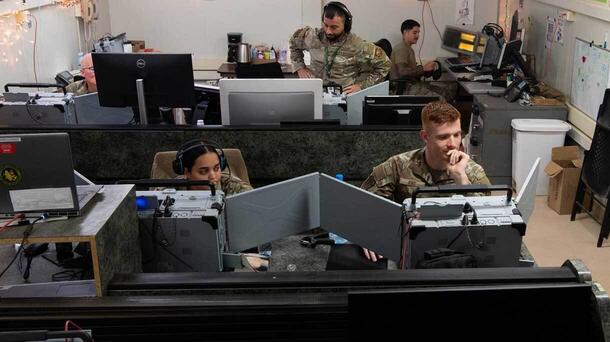 Soldiers in comms room