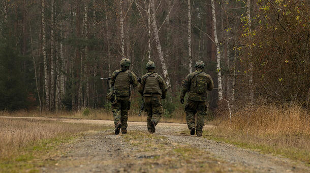 German soldiers patrol through woods