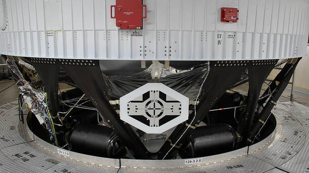 An auxiliary target has been affixed to the Interim Cryogenic Propulsion Stage