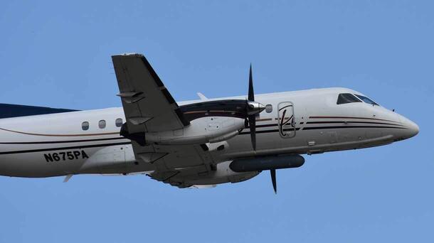 The AgilePod sensor is mounted on the host aircraft during the air-to-air flight test.